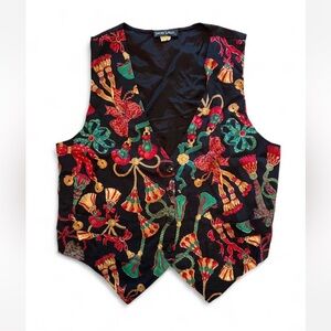 Vintage 90s Smoke Valley holiday tassel bow print vest